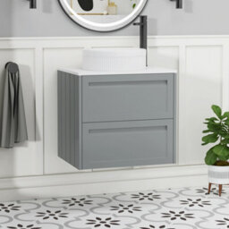 Royal Bathrooms Royal Bathroom Elmore 600mm Matt Pebble Grey Wall Mounted Bathroom Vanity Unit 2 Drawer Plain White Worktop With Round Basin - thumbnail 1