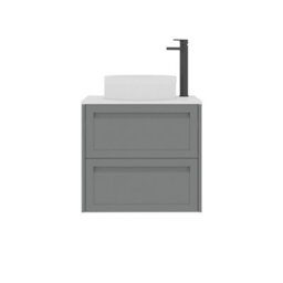 Royal Bathrooms Royal Bathroom Elmore 600mm Matt Pebble Grey Wall Mounted Bathroom Vanity Unit 2 Drawer Plain White Worktop With Round Basin - thumbnail 7