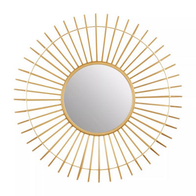 Orsina Round Gold Wall Mirror, Sunburst Design Bevelled Mirror For Living Room, Metallic Wall Accent, Gold Mirror - image 1