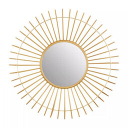 Orsina Round Gold Wall Mirror, Sunburst Design Bevelled Mirror For Living Room, Metallic Wall Accent, Gold Mirror