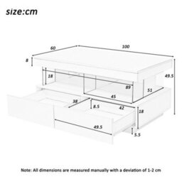 Abrihome Coffee Table For Living Room, High Gloss Tea Table With Led Lights, Centre Table With 2 Drawers And Open Storage Space, Black - thumbnail 8