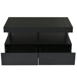 Abrihome Coffee Table For Living Room, High Gloss Tea Table With Led Lights, Centre Table With 2 Drawers And Open Storage Space, Black - thumbnail 9