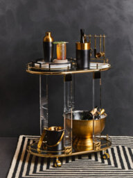 Orsina 2 Tier Gold Metallic Drinks Trolley With Acrylic Support, Mirrored Glass Tray Shelf - thumbnail 2