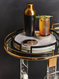 Orsina 2 Tier Gold Metallic Drinks Trolley With Acrylic Support, Mirrored Glass Tray Shelf - thumbnail 4