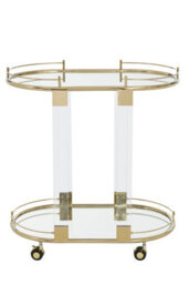 Orsina 2 Tier Gold Metallic Drinks Trolley With Acrylic Support, Mirrored Glass Tray Shelf - thumbnail 5