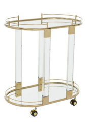 Orsina 2 Tier Gold Metallic Drinks Trolley With Acrylic Support, Mirrored Glass Tray Shelf - thumbnail 6
