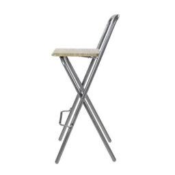 Foldable Breakfast Stool Chair, Compact Design With Footrest, Easy To Clean, Wooden Effect And Silver Frame - thumbnail 5