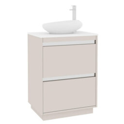 Royal Bathrooms Orion 600mm Warm Taupe Floor Standing Plain White Countertop Vanity Unit 2 Drawer With Nova Basin & Chrome Accent Trim - thumbnail 6