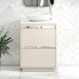 Royal Bathrooms Orion 600mm Warm Taupe Floor Standing Plain White Countertop Vanity Unit 2 Drawer With Nova Basin & Chrome Accent Trim - thumbnail 1