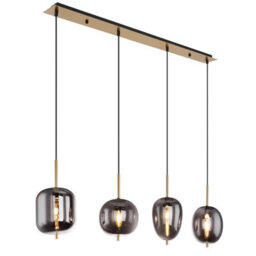 Luminosa Lighting Luminosa Blacky I Bar Pendant Ceiling Light Brass-Coloured Glass Shade 4X E14 - thumbnail 1