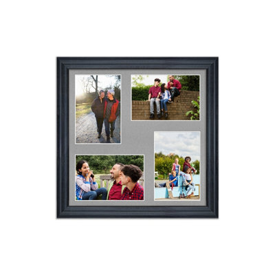 AK Frames 12X12 Black Classic Multi Photo Frame With Silver Mount - Holds 4 Apertures (4X) 6X4 Photos - image 1