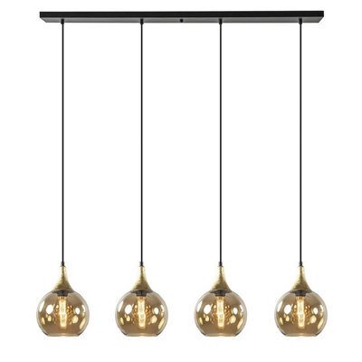Luminosa Lighting Luminosa Callisto Bar Pendant Ceiling Light Black, Gold Amber Glass Shade 4X E27 - image 1