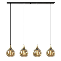 Luminosa Lighting Luminosa Callisto Bar Pendant Ceiling Light Black, Gold Amber Glass Shade 4X E27 - thumbnail 1
