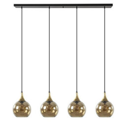 Luminosa Lighting Luminosa Callisto Bar Pendant Ceiling Light Black, Gold Amber Glass Shade 4X E27 - thumbnail 2