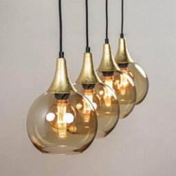 Luminosa Lighting Luminosa Callisto Bar Pendant Ceiling Light Black, Gold Amber Glass Shade 4X E27 - thumbnail 3