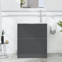 Royal Bathrooms Evora 700mm Graphite Grey Fluted Floor Standing Countertop Vanity Unit 2 Drawer With Art Basin - thumbnail 1