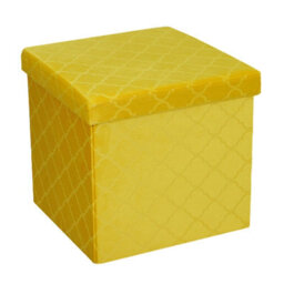 Foldable Velvet Lattice Trellis Storage Box Ottoman Cube 38Cmx38Cm For Bedroom, Living Room, Hallway - Ochre Yellow - thumbnail 2