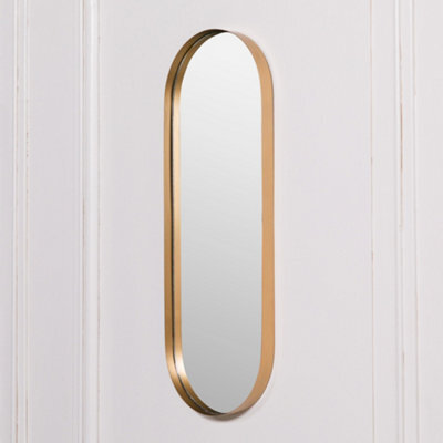 Elena 75Cm Deco Gold Finish Metal Slim Oval Wall Mirror - image 1