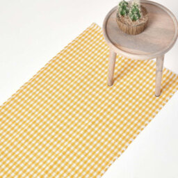 Homescapes Cotton Gingham Check Rug Hand Woven Yellow White, 66 X 200 Cm - thumbnail 1