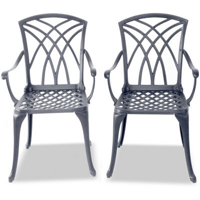 Homeology Oshowa 2-Large Garden And Patio Bistro Chairs With Armrests In Cast Aluminium Grey - image 1