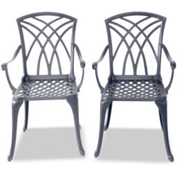 Homeology Oshowa 2-Large Garden And Patio Bistro Chairs With Armrests In Cast Aluminium Grey - thumbnail 1
