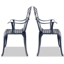 Homeology Oshowa 2-Large Garden And Patio Bistro Chairs With Armrests In Cast Aluminium Grey - thumbnail 4