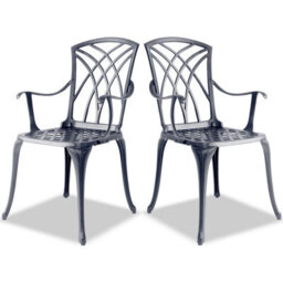Homeology Oshowa 2-Large Garden And Patio Bistro Chairs With Armrests In Cast Aluminium Grey - thumbnail 3