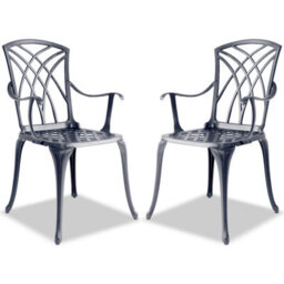 Homeology Oshowa 2-Large Garden And Patio Bistro Chairs With Armrests In Cast Aluminium Grey - thumbnail 2