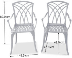 Homeology Oshowa 2-Large Garden And Patio Bistro Chairs With Armrests In Cast Aluminium Grey - thumbnail 6