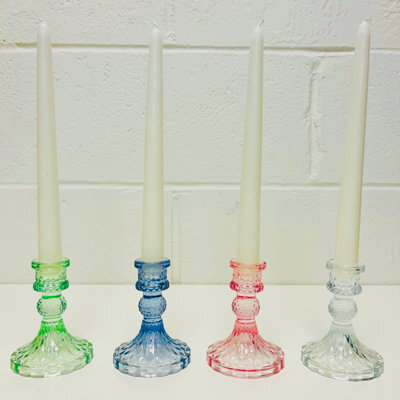 My Square Mile Glass Candlestick Holders Coloured Jewel Church Candle Table Decor, Set Of 4 (Pastel) - image 1