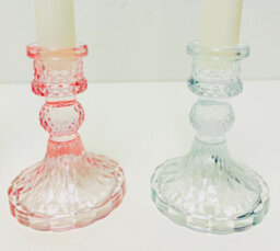 My Square Mile Glass Candlestick Holders Coloured Jewel Church Candle Table Decor, Set Of 4 (Pastel) - thumbnail 3