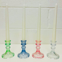 My Square Mile Glass Candlestick Holders Coloured Jewel Church Candle Table Decor, Set Of 4 (Pastel) - thumbnail 1