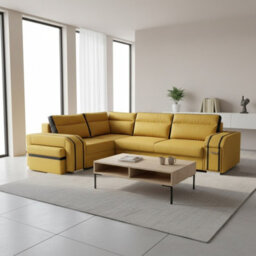 Avatar Corner Sofa Bed With Ottoman And Side Bar Upholstered Back Loose Cushions 300X200X90Cm 145X220Cm Yellow And Black Left - thumbnail 1
