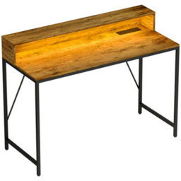 Wyld Haus Hanive 120Cm Rustic Brown Gaming Desk With Led Lights, Power Outlets And Monitor Stand - thumbnail 2