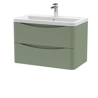 Balterley Dunwood Contemporary 2 Drawer Wall Hung Vanity Unit With Basin, Satin Green, 800mm - image 1