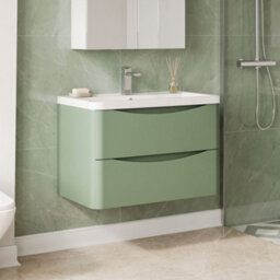 Balterley Dunwood Contemporary 2 Drawer Wall Hung Vanity Unit With Basin, Satin Green, 800mm - thumbnail 4