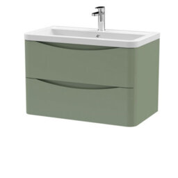 Balterley Dunwood Contemporary 2 Drawer Wall Hung Vanity Unit With Basin, Satin Green, 800mm