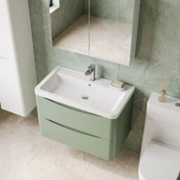 Balterley Dunwood Contemporary 2 Drawer Wall Hung Vanity Unit With Basin, Satin Green, 800mm - thumbnail 3