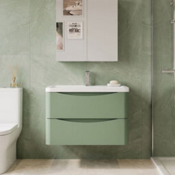 Balterley Dunwood Contemporary 2 Drawer Wall Hung Vanity Unit With Basin, Satin Green, 800mm - thumbnail 2