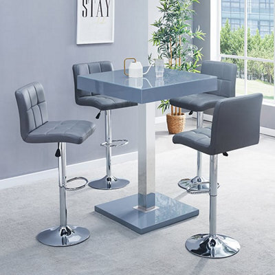 Furniture in Fashion Topaz Glass Grey Gloss Bar Table With 4 Coco Grey Stools - image 1