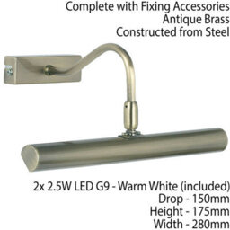 Led Picture Wall Light 2.5W Warm White Antique Brass Classic Over Head Down Lamp - thumbnail 2