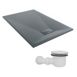 Sundaze 1200 X 800mm Smc Anthracite Rectangle Slate Effect Shower Tray With Fluidmaster 90mm Fast Flow Waste - thumbnail 1