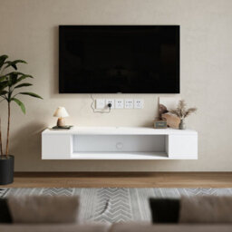 Darphe Mdf Framed Sideboard Tv Stand Tv Unit With Easy Cable Access White - thumbnail 2