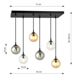 Emibig Lighting Emibig Cosmo Pendant Lamp  6 X E14 Black With Transparent, Graphite And Amber Shade - thumbnail 7