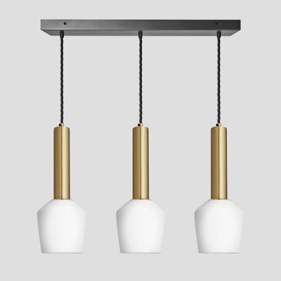 Industville Sleek Cylinder Opal Glass Schoolhouse 3 Wire Cluster Lights, 5.5 Inch, White, Brass Holder