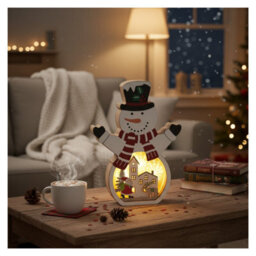 Snowtime Wooden Christmas Decoration Warm Led Light Up Festive White Snowman Scene 20Cm - thumbnail 6