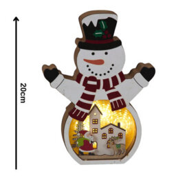 Snowtime Wooden Christmas Decoration Warm Led Light Up Festive White Snowman Scene 20Cm - thumbnail 8