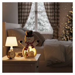 Snowtime Wooden Christmas Decoration Warm Led Light Up Festive White Snowman Scene 20Cm - thumbnail 3