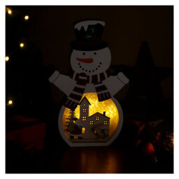 Snowtime Wooden Christmas Decoration Warm Led Light Up Festive White Snowman Scene 20Cm - thumbnail 4