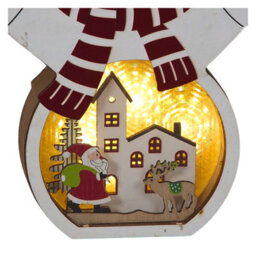Snowtime Wooden Christmas Decoration Warm Led Light Up Festive White Snowman Scene 20Cm - thumbnail 5